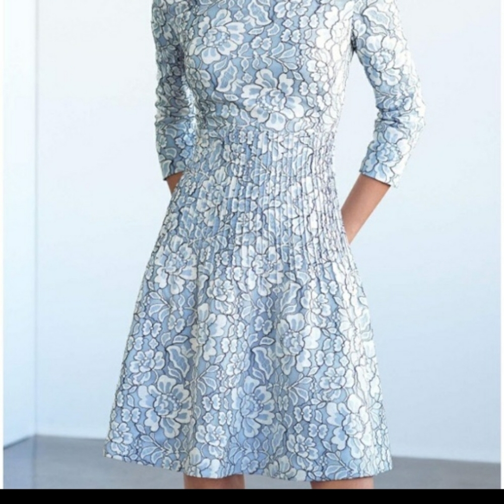 Eliza J boat neck 3/4 sleeve lace over lay midi dress